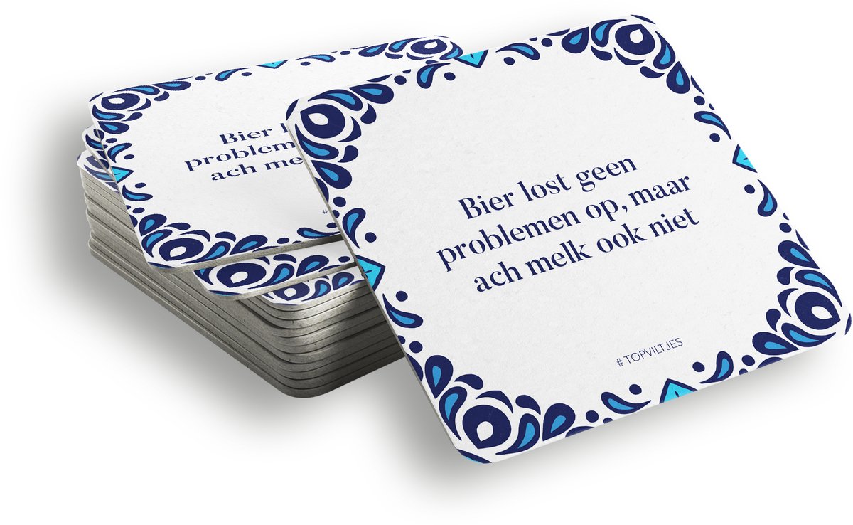 TopViltjes - Bier Tegeltjes / Humor | versie 1 - cadeauverpakking met 10 grappige bieruitspraken (Mix 20 onderzetters)