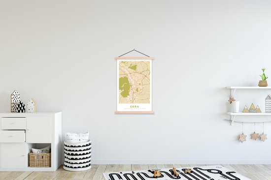 Posterhanger incl. Poster 60x90 cm - Schoolplaat - Plattegrond - Vintage - Gera - Kaart - Stadskaart - Textielposter - Blanke latten - Plattegrond