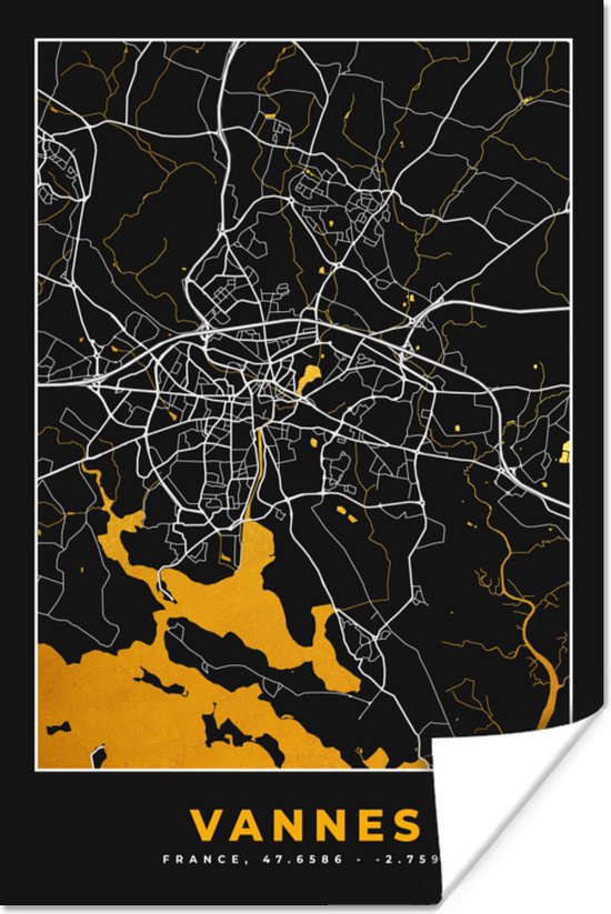 Poster Vannes – Plattegrond – Frankrijk – Kaart – Stadskaart - 60x90 cm