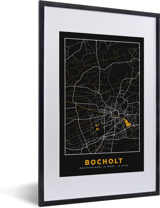 Fotolijst incl. Poster - Goud – Duitsland – Plattegrond – Gold – Stadskaart – Kaart – Bocholt - 40x60 cm - Posterlijst