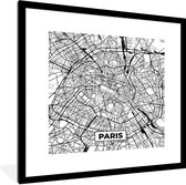 Fotolijst incl. Poster Zwart Wit- Parijs - Frankrijk - Plattegrond - Paris - Stadskaart - Kaart - Zwart wit - 40x40 cm - Posterlijst
