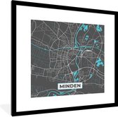 Fotolijst incl. Poster - Minden – Stadskaart – Blauw – Plattegrond – Stadskaart – Kaart - Duitsland - 40x40 cm - Posterlijst