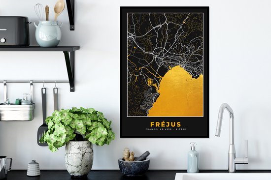 Cadre photo avec affiche - Carte - Fréjus - Carte - France - Plan de la ville - 40x60 cm - Cadre pour affiche