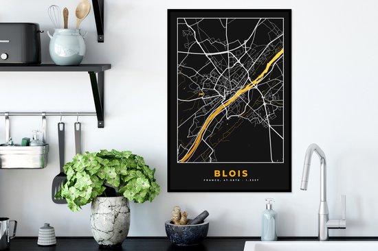 Cadre photo avec poster - Plan de ville - Blois - Carte - France - 40x60 cm - Cadre poster