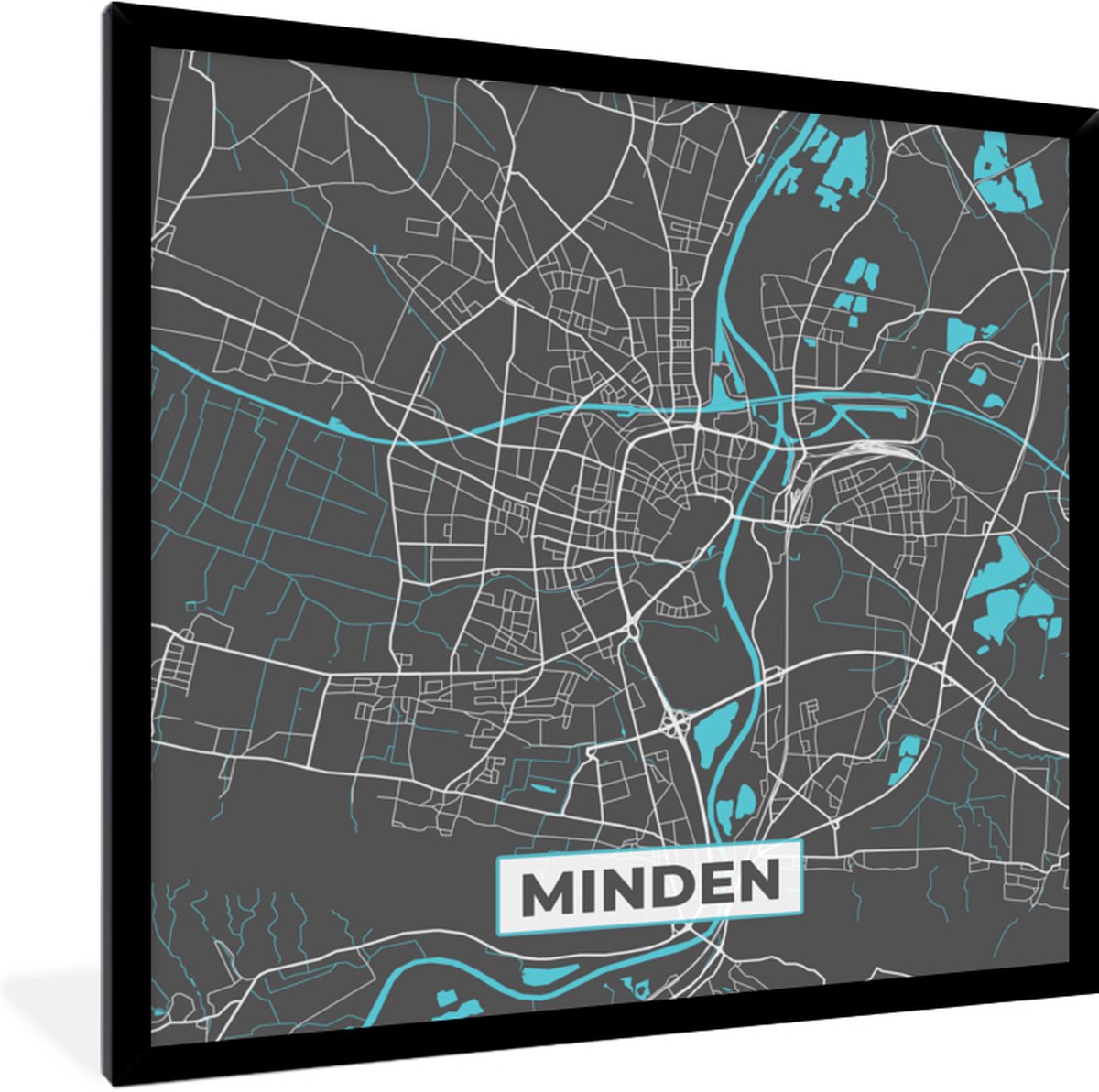 Fotolijst Incl Poster Minden Stadskaart Blauw Plattegrond Stadskaart Bol Com