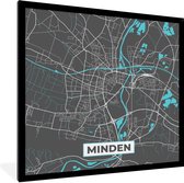 Fotolijst incl. Poster - Minden – Stadskaart – Blauw – Plattegrond – Stadskaart – Kaart - Duitsland - 40x40 cm - Posterlijst