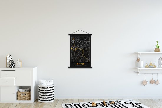 Porte-affiche avec affiche - Affiche scolaire - Witten - Or - Plan de la ville - Plan d'étage - Carte - Allemagne - 60x90 cm - Lattes noires