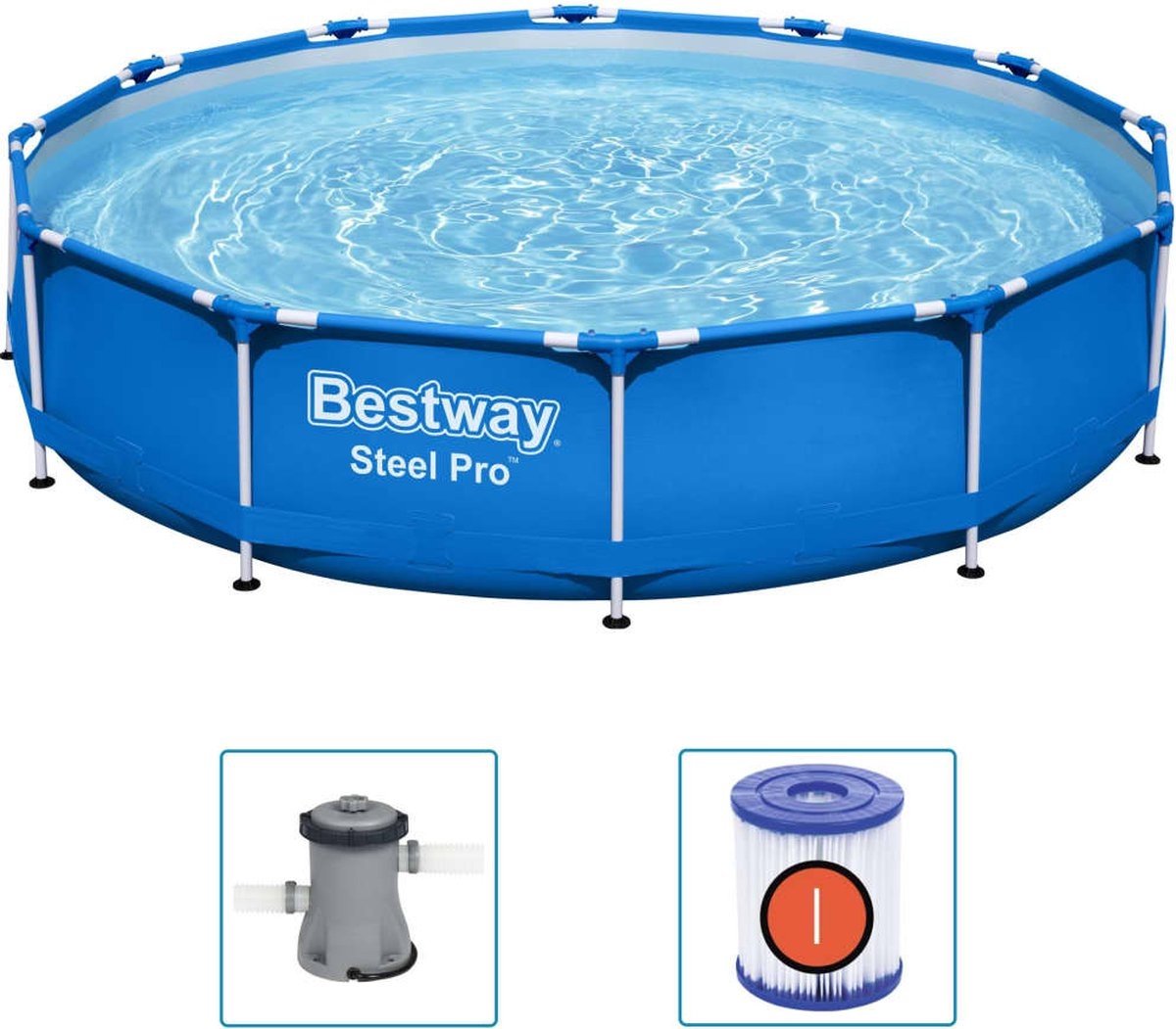 Bestway Steel Pro Zwembad – Ø 366 x 76 cm met filterpomp Bestway Steel Pro Zwembad – Ø 366 x 76 cm met filterpomp