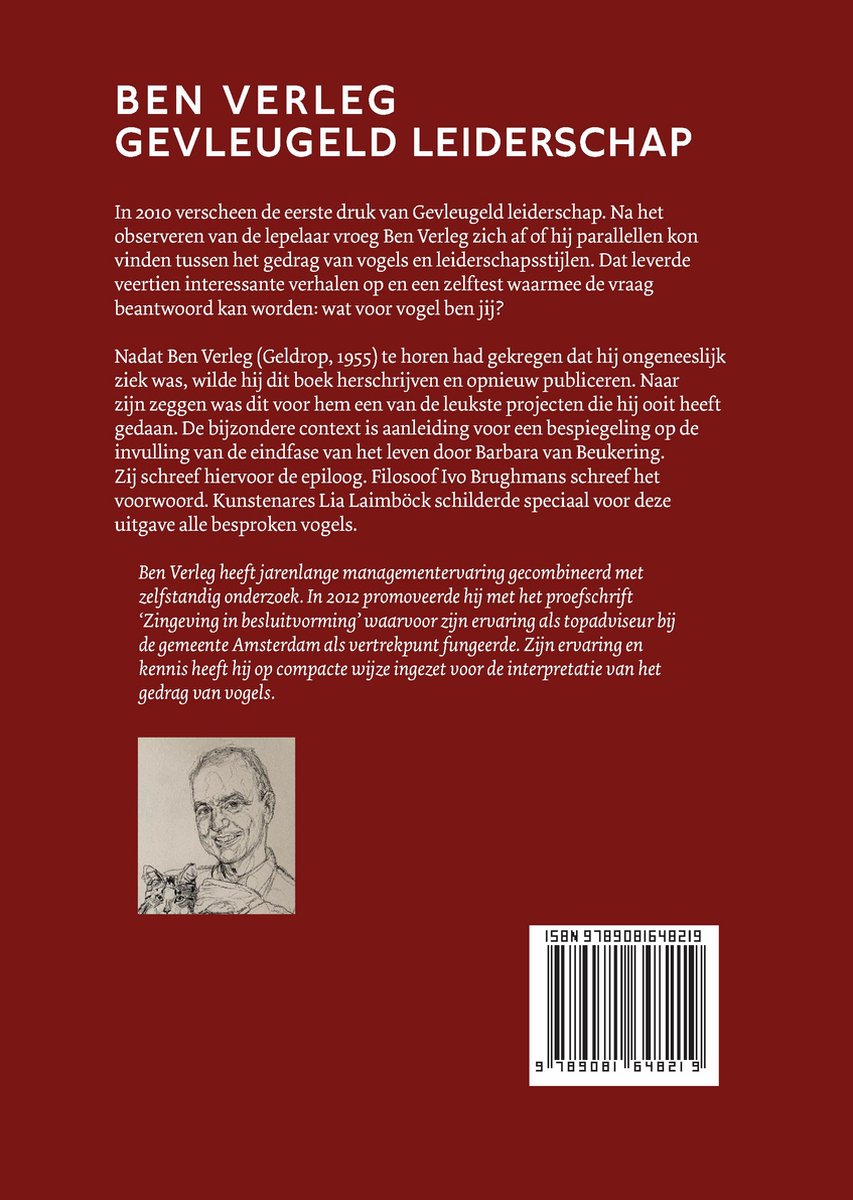 Boek "Gevleugeld leiderschap" met portret van Ben Verleg, ISBN 9789081648219.