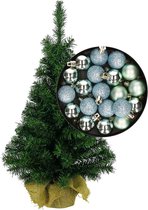 Mini sapin de Noël/sapin de Noël artificiel H35 cm avec boules de Noël vert menthe - Décorations de Noël
