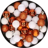 Set van 40x stuks kunststof kerstballen mix wit en oranje 3 cm - Kerstversiering