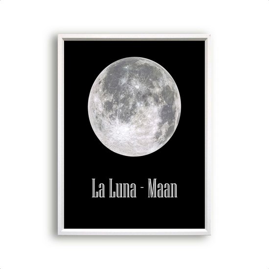Poster Maan  La Luna Zwart - Muurdecoratie Slaapkamer - 50x40cm - Postercity