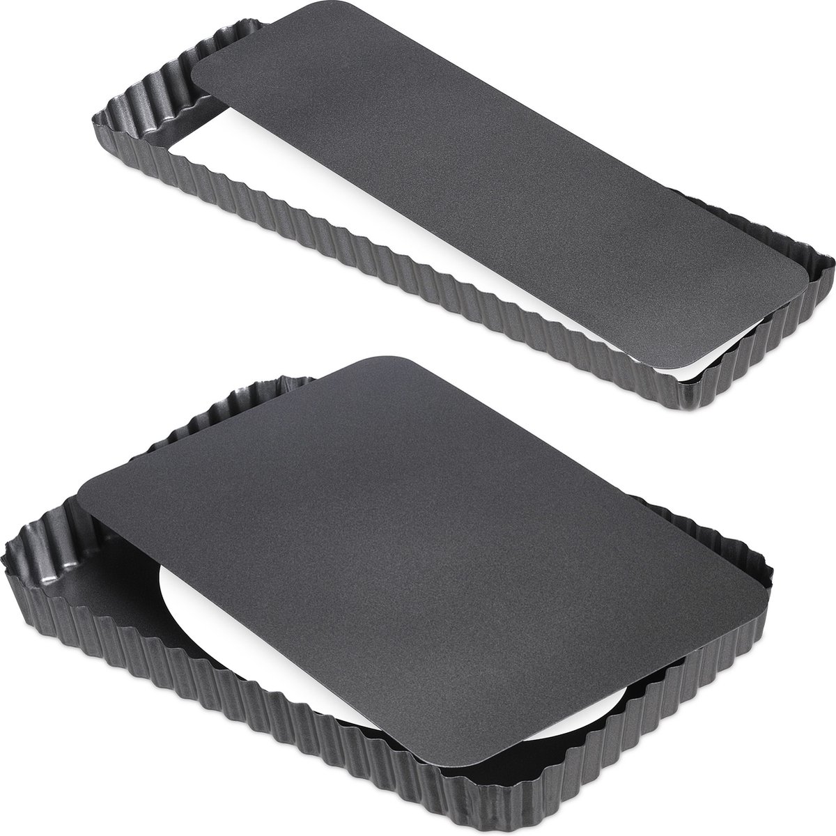 Relaxdays taartvorm met losse bodem - quichevorm 2 stuks - bakvorm taartbodem - antraciet