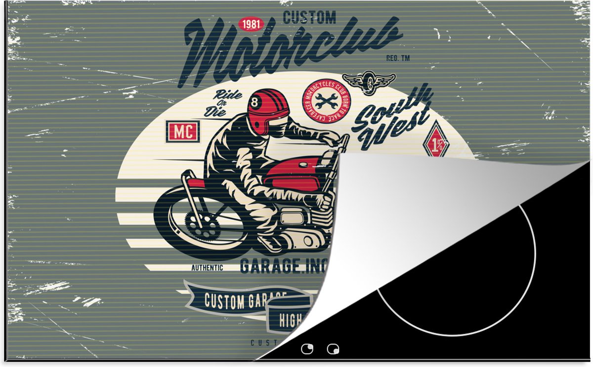 KitchenYeah® Inductie beschermer 76x51.5 cm - Motorfiets - Retro - Tekening - Quote - Kookplaataccessoires - Afdekplaat voor kookplaat - Inductiebeschermer - Inductiemat - Inductieplaat mat