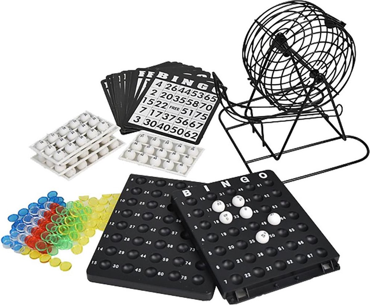 Bingo spel zwart/wit complete set 21 cm nummers 1-75 - Bingospel - Bingo spellen - Bingomolen met bingokaarten - Bingo spelen - Merkloos