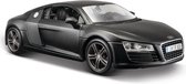 Modelauto Audi R8 matzwart coupe 1:24 - speelgoed auto schaalmodel
