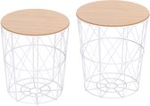 HOMCOM Set van 2 bijzettafels salontafel metalen mand rond opbergruimte 833-565