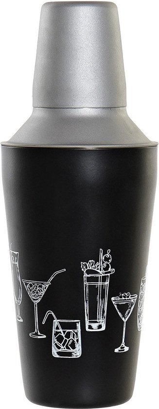 Cocktailshaker zwart 500 ml RVS - Keukenbenodigdheden - Bar/cafe benodigdheden - Cocktails maken - Mix/shake bekers