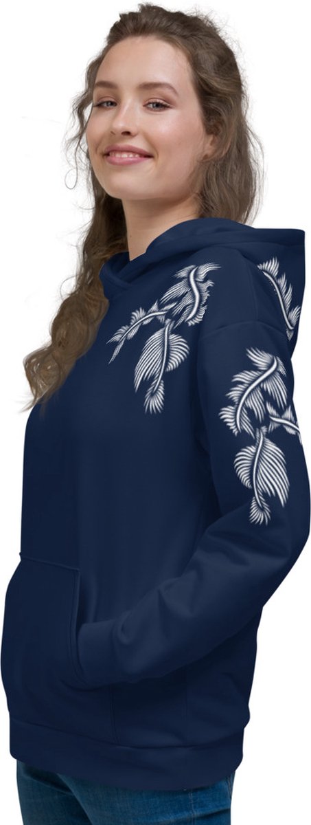 Unisex Hoodie - design Lines 4 Peace - zacht en comfortabel - unieke print - marineblauw wit - maat S