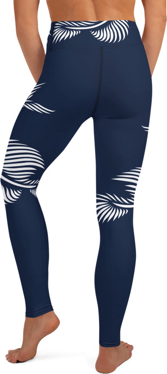 Sportlegging - design Lines 4 Peace - High Waist - Dry Fit - High Performance - 4way stretch - unieke print - UPF 50+ - Hardloop - Yoga - Fitness - Dans - Pilates - Training - sportbroek - marine blauw wit- dames- maat M van Merkloos — afbeelding 3