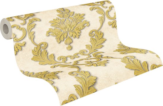 Papier peint baroque Profhome 324223-GU papier peint intissé légèrement texturé de style baroque or crème mat 5,33 m2