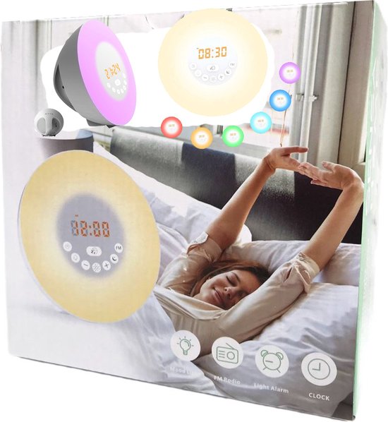 Wake up light - FM Radio - Alarm - Wekker - Snooze - 6 Verschillende Kleuren - Multi Kleur - 10 lichtinstellingen | van Merkloos — afbeelding 2