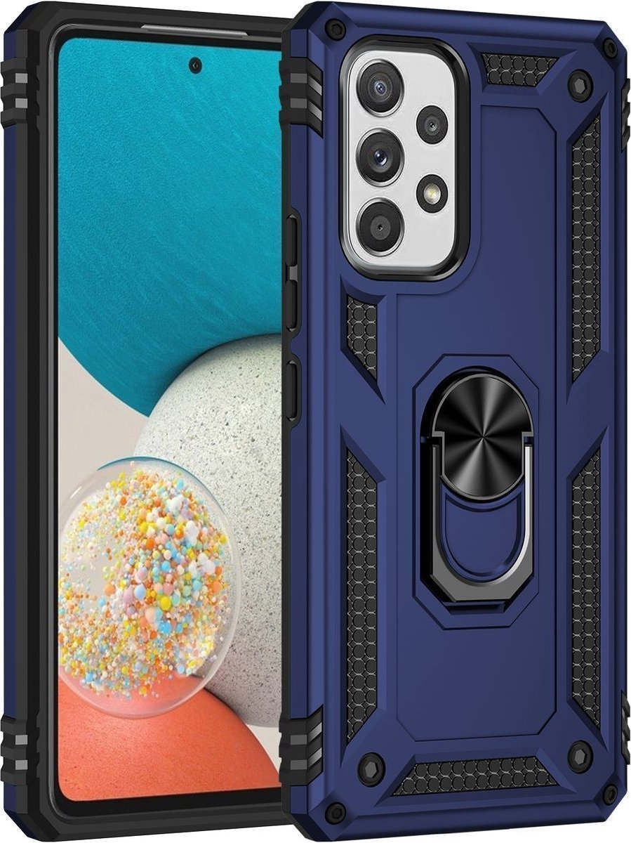 Mobigear Hoesje geschikt voor Samsung Galaxy A53 Telefoonhoesje Hardcase | Mobigear Armor Ring Backcover Shockproof met Ringhouder | Schokbestendig Galaxy A53 Telefoonhoesje | Anti Shock Proof - Blauw
