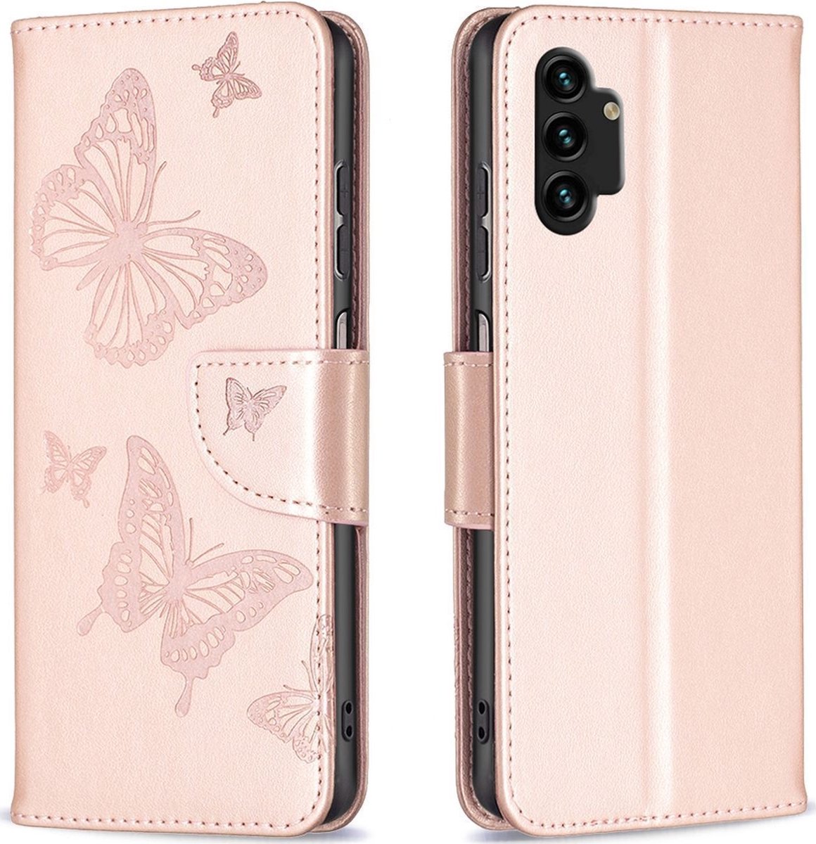 Mobigear Telefoonhoesje geschikt voor Samsung Galaxy A13 4G Hoesje | Mobigear Butterfly Bookcase Portemonnee | Pasjeshouder voor 2 Pasjes | Telefoonhoesje voor Pinpas / OV Kaart / Rijbewijs - Roségoud