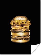 Poster Gouden hamburger op een zwarte achtergrond. - 30x40 cm
