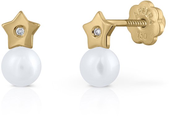 Lapetra LPGO0001 - Clips d'oreilles - Etoile - Or 18 carats - Diamant - Perle