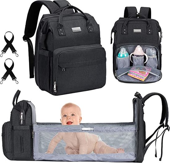 NUBILY Rugzak-luiertas met geïsoleerde vakken, waterbestendig, grote luiertas voor papa en mama, donkergrijs