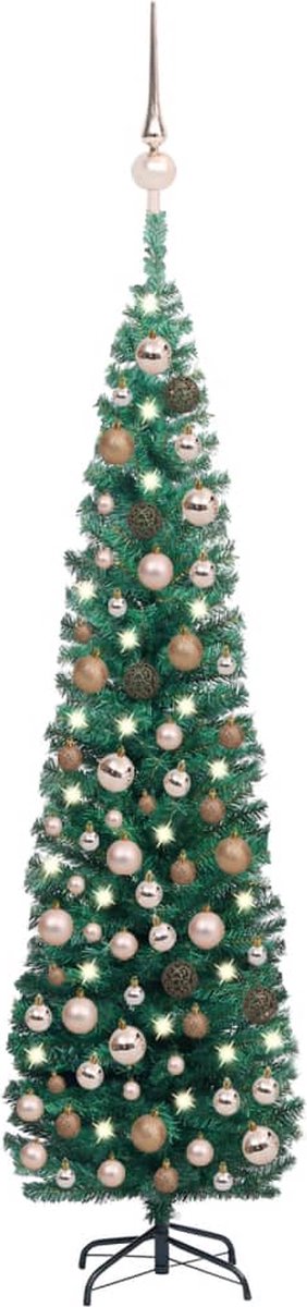 VidaLife Kunstkerstboom met LED's en kerstballen smal 210 cm groen