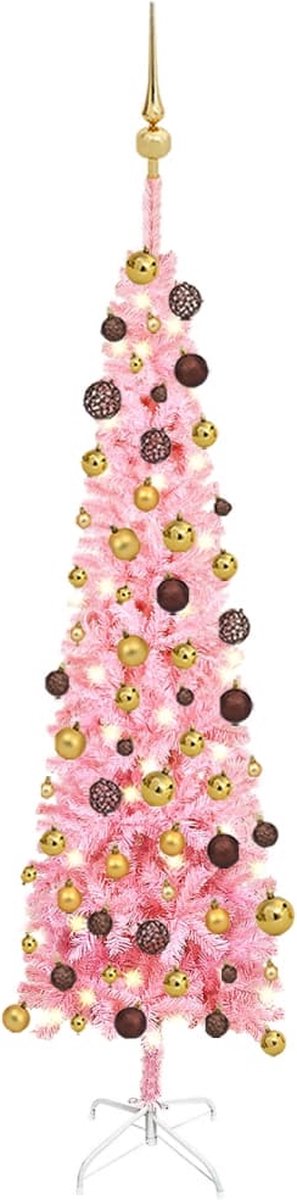 VidaLife Kerstboom met LED's en kerstballen smal 150 cm roze
