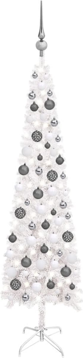 VidaLife Kerstboom met LED's en kerstballen smal 120 cm wit