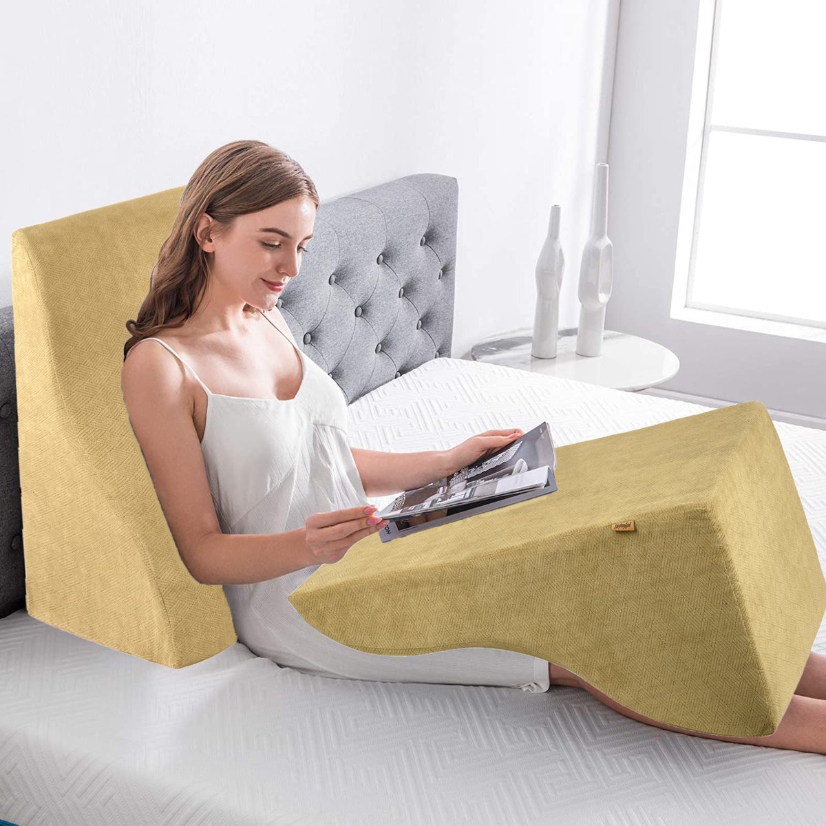 CFLNYC Driehoekig hoofdeinde wigkussen, queensize kussen, lange bedrust