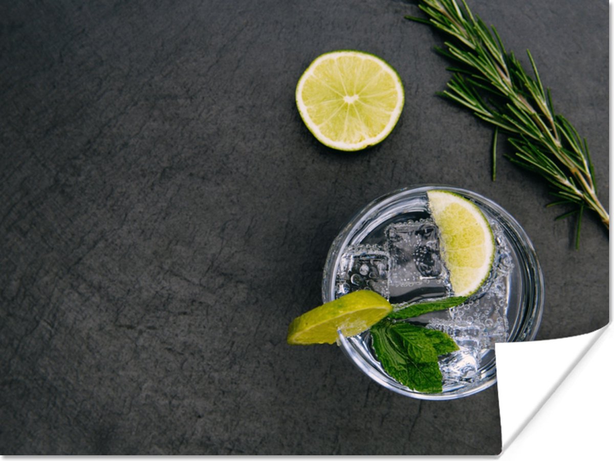 Poster Cocktail - Glas - Limoen - 120x90 cm