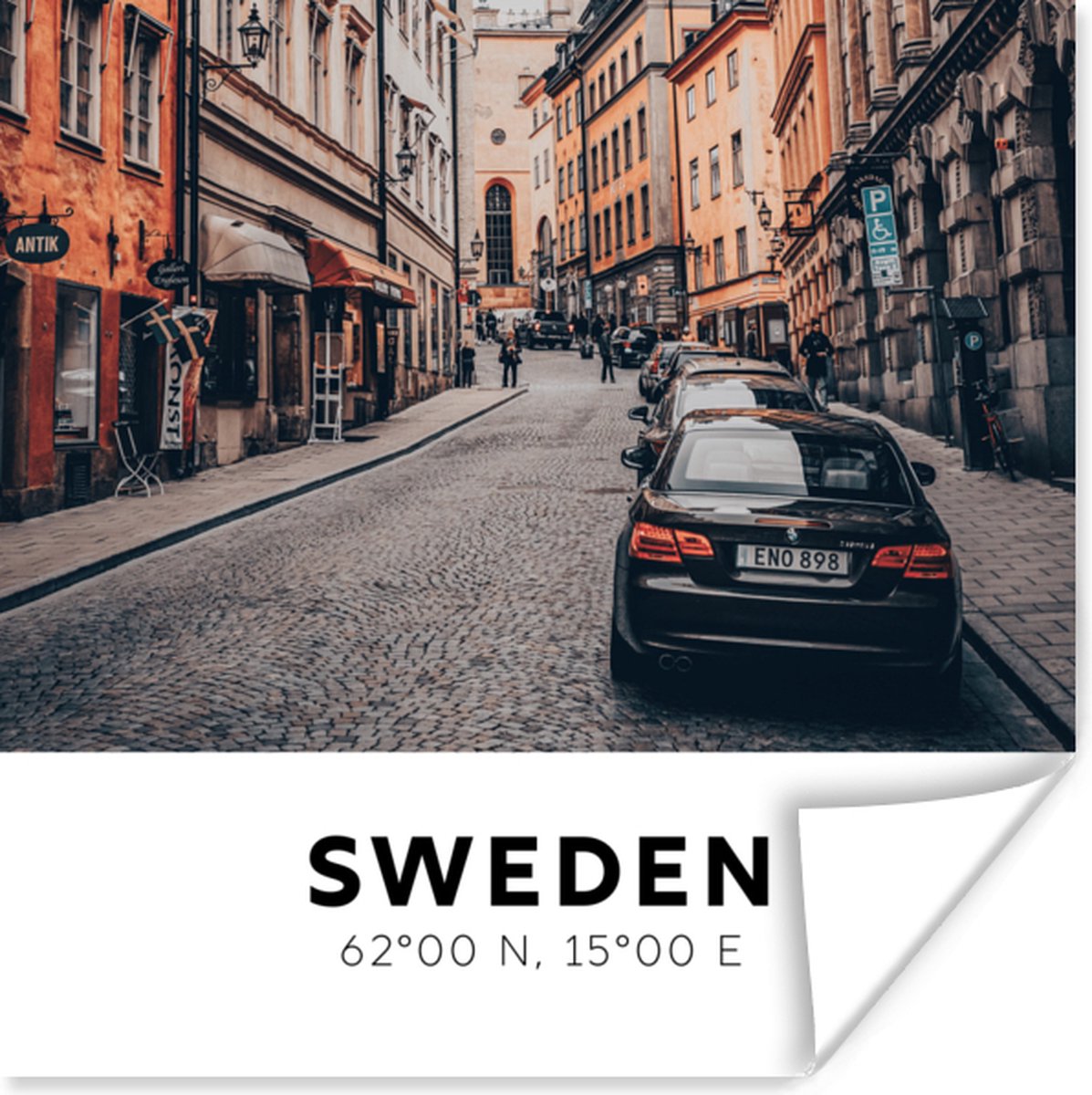 Poster Zweden - Auto - Scandinavië - 75x75 cm