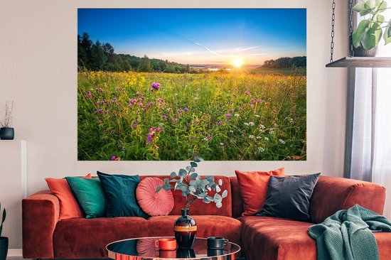 Poster Zon - Gras - Bloemen - 180x120 cm XXL
