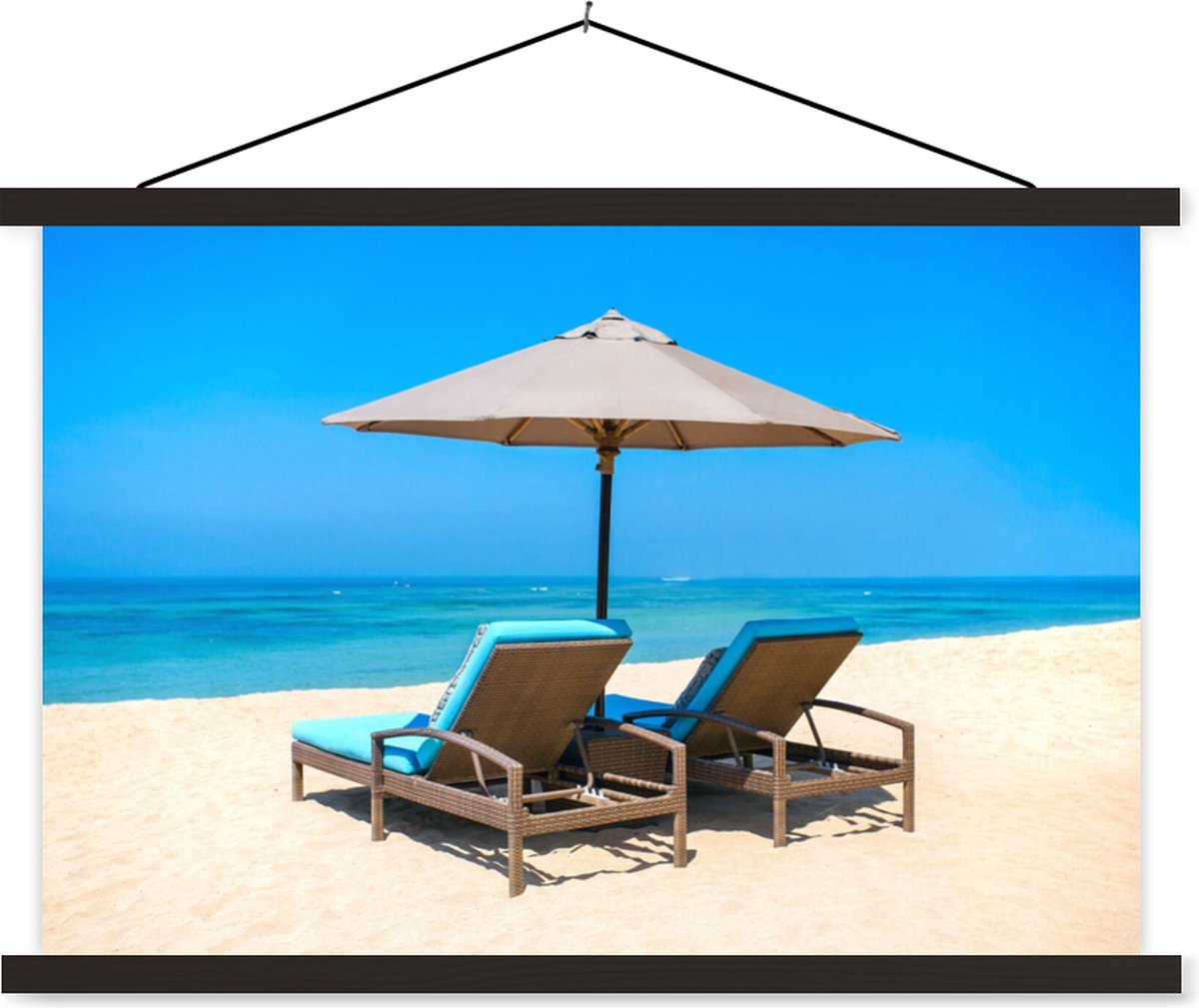 Posterhanger incl. Poster 60x40 cm - Schoolplaat - Strandstoel - Parasol - Zomer - Zee - T