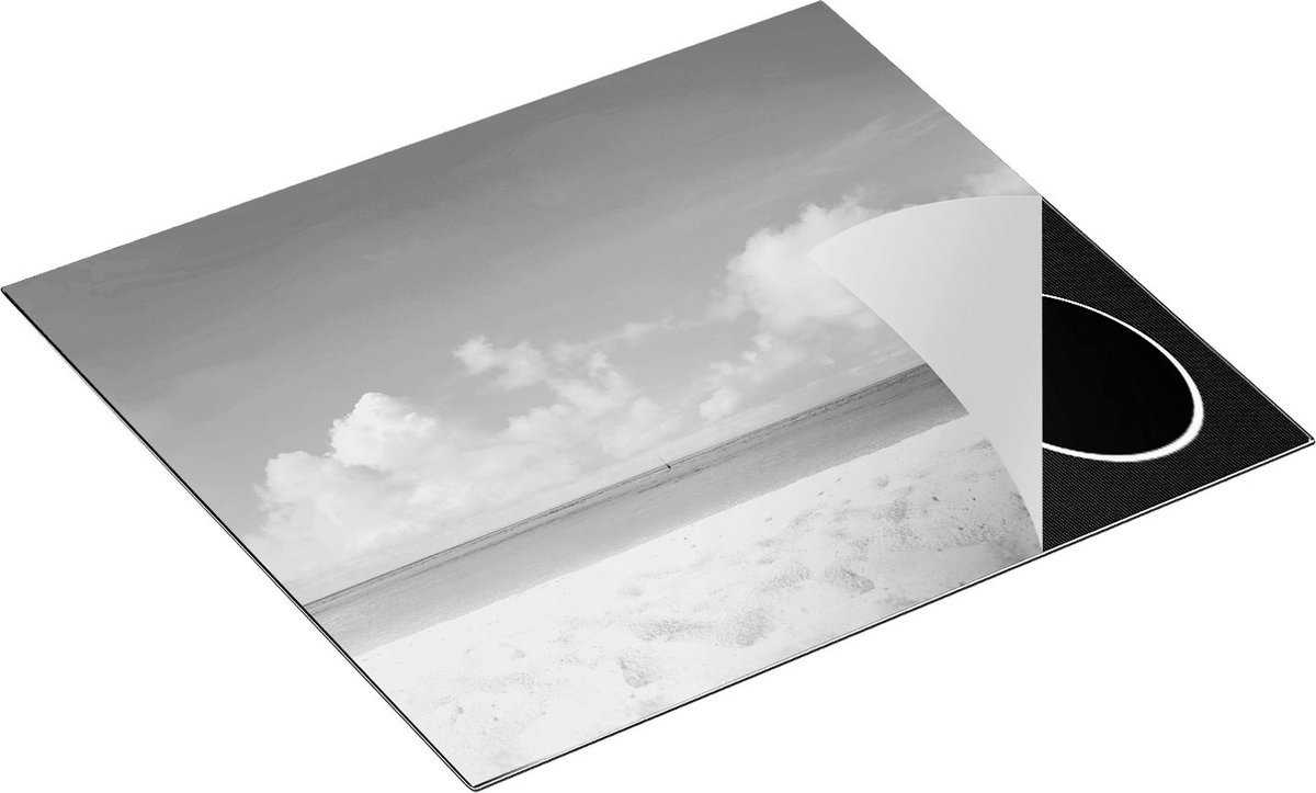 Chefcare Inductie Beschermer Strand en Zee met Helder Witte Zand - Zwart Wit - 59x51 cm - Afdekplaat Inductie - Kookplaat Beschermer - Inductie Mat