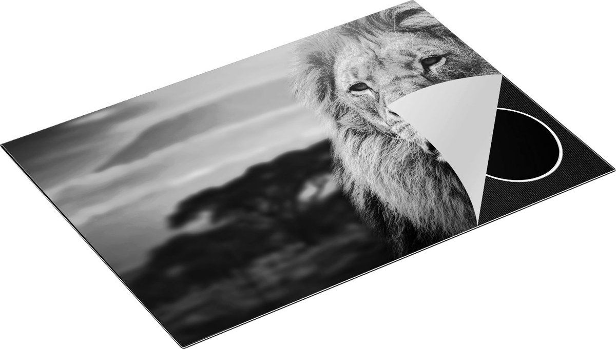 Chefcare Inductie Beschermer Leeuw - Leeuwenkop - Zwart Wit - 76x51,5 cm - Afdekplaat Inductie - Kookplaat Beschermer - Inductie Mat