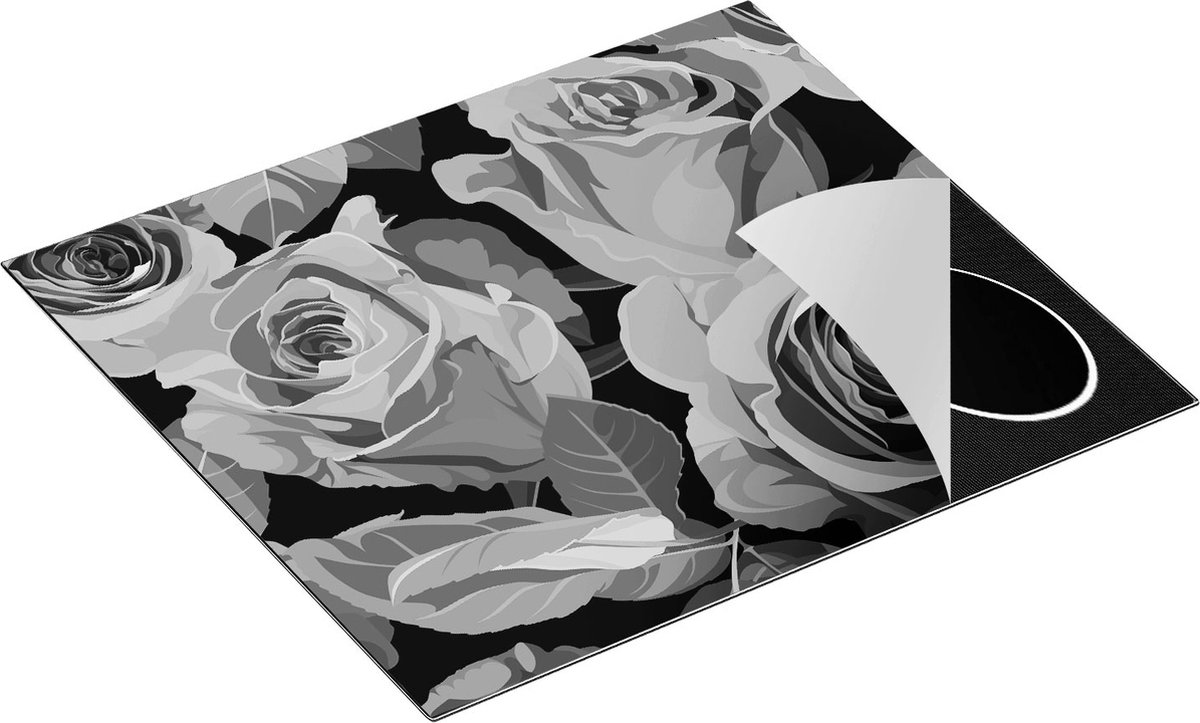 Chefcare Inductie Beschermer Kleurrijke Rozen - Bloemen - Abstract - Zwart Wit - 60x55 cm - Afdekplaat Inductie - Kookplaat Beschermer - Inductie Mat