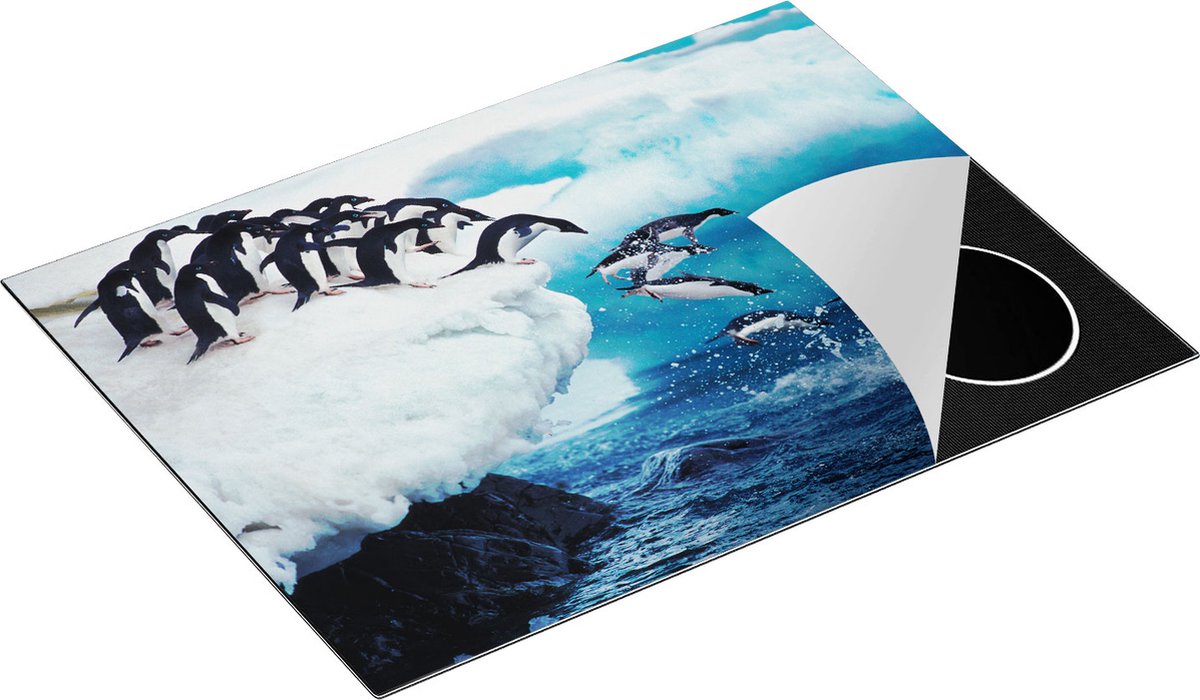 Chefcare Inductie Beschermer Kudde Pinguïns Springen vanaf een Rots - 70x55 cm - Afdekplaat Inductie - Kookplaat Beschermer - Inductie Mat