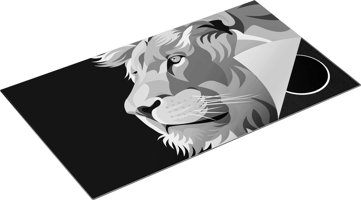 Chefcare Inductie Beschermer Gekleurde Leeuw - Leeuwenkop - Abstract - Zwart Wit - 89,6x51,6 cm - Afdekplaat Inductie - Kookplaat Beschermer - Inductie Mat