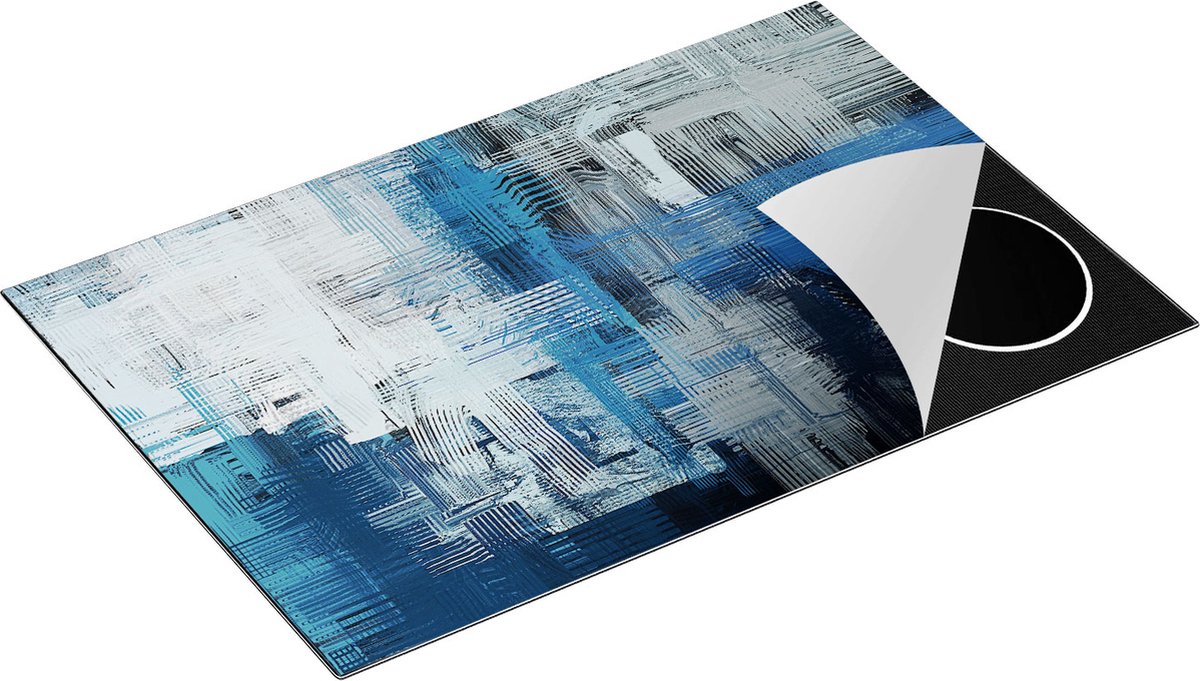 Chefcare Inductie Beschermer Abstracte Kunst - Blauw Witte Penseelstreken - 80x50 cm - Afdekplaat Inductie - Kookplaat Beschermer - Inductie Mat