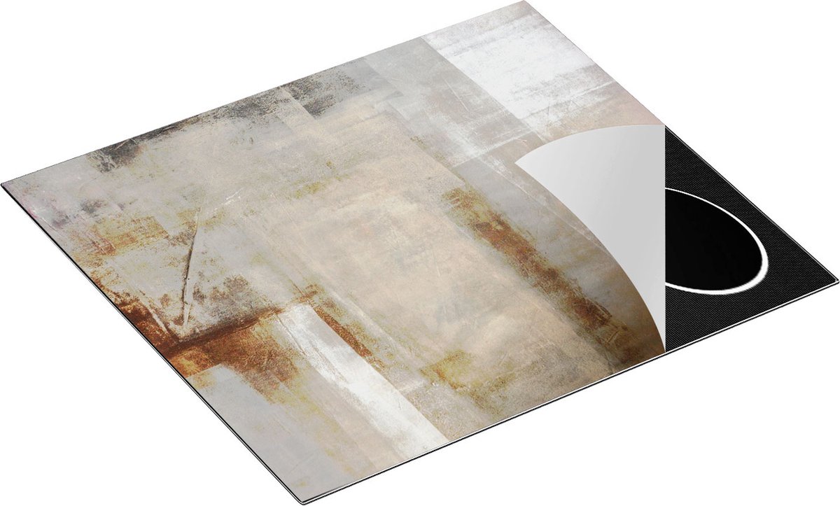 Chefcare Inductie Beschermer Abstracte Kunst Bruin met Beige - 60x52 cm - Afdekplaat Inductie - Kookplaat Beschermer - Inductie Mat