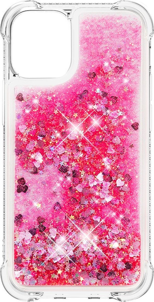 Peachy Glitter TPU hoesje geschikt voor iPhone 13 mini - transparant en roze