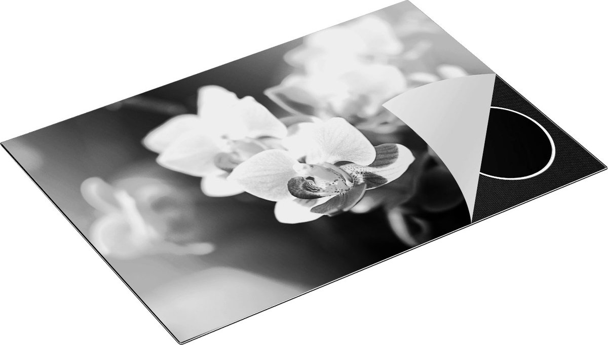 Chefcare Inductie Beschermer Paarse Orchidee Bloemen - Zwart Wit - 76x51,5 cm - Afdekplaat Inductie - Kookplaat Beschermer - Inductie Mat