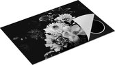 Chefcare Inductie Beschermer Diverse Bloemen op Zwart Achtergrond - Zwart Wit - 78x52 cm - Afdekplaat Inductie - Kookplaat Beschermer - Inductie Mat