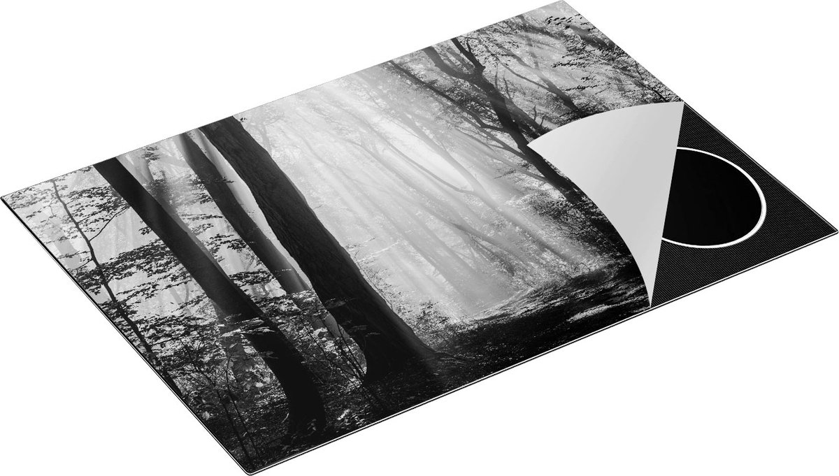 Chefcare Inductie Beschermer Bos met Bomen en Zonneschijn - Zwart Wit - 75x52 cm - Afdekplaat Inductie - Kookplaat Beschermer - Inductie Mat